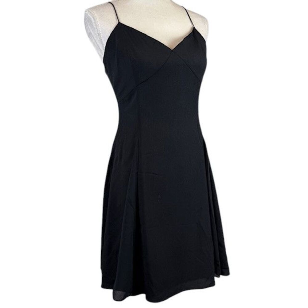 Marchesa Rose Little Black Dress Sheer Panel Insets in Skirt Strappy Size Small